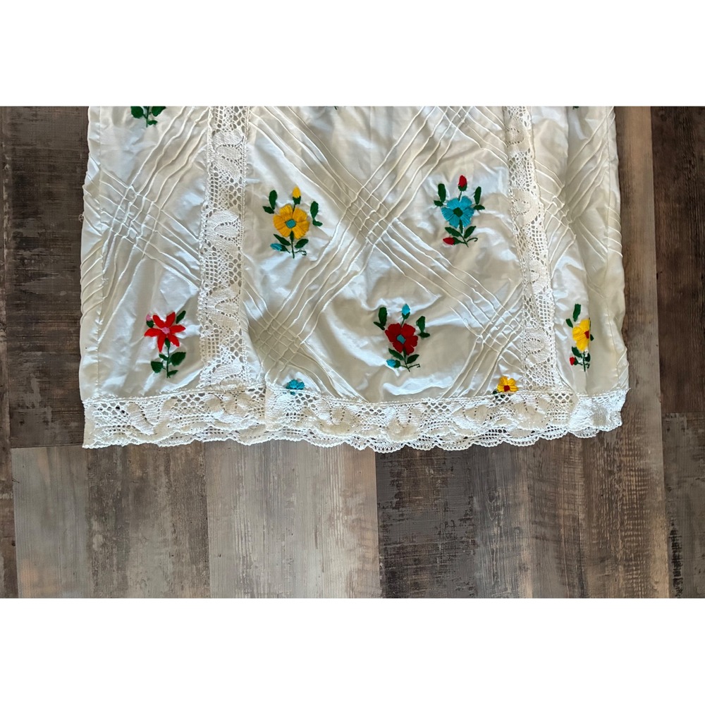 Vintage Hand Embroidered Floral Maxi Dress White Lace Boho Peasant L/XL - Picture 7 of 10